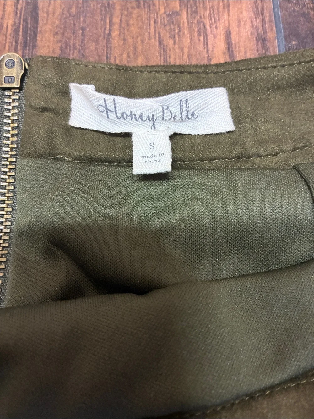 Honey Belle Olive Patchwork Suede Look Mini Skirt